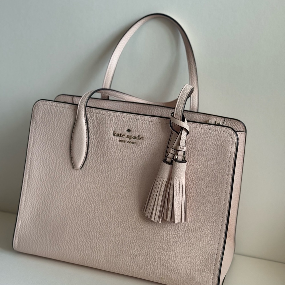 kate spade Blush Pink Pebbled Leather Tote with Tassel Charm